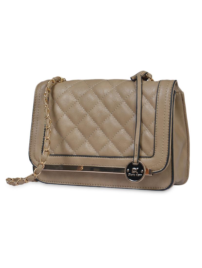 Peanut beige Textured Faux Leather Sling Bag - 1321068 - Zoom Image - 5