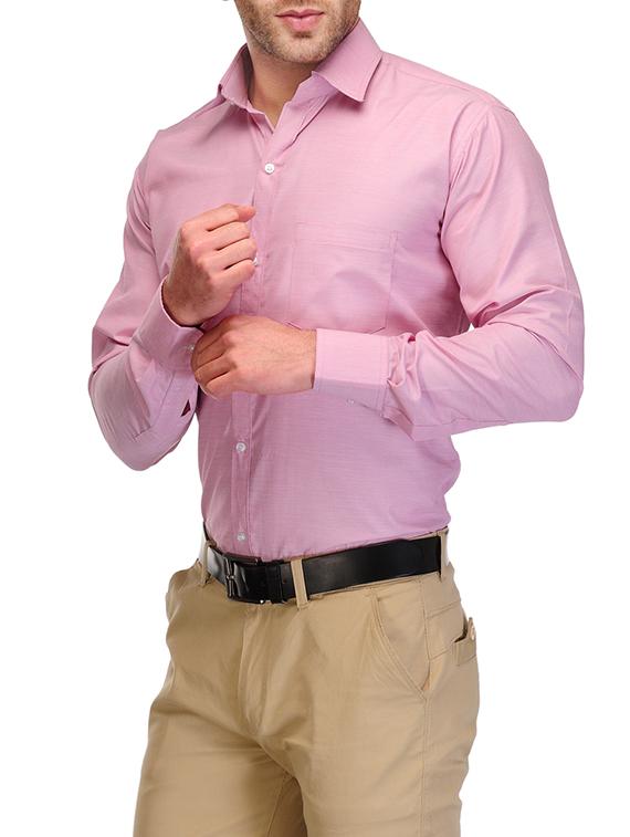 solid pink cotton blend formal shirt - 13216097 - Zoom Image - 2