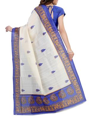 cream & blue art silk printed bhagalpuri saree with blouse - 13230151 - Standard Image - 2