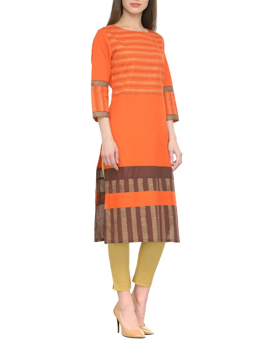 orange cotton long kurta - 13248515 - Zoom Image - 2
