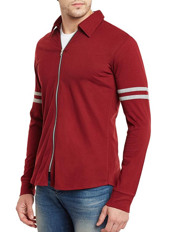 maroon cotton casual jacket - 13263146 - Zoom Image - 2