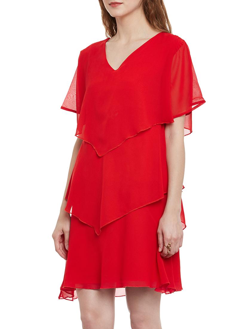 red georgette layered dress - 13269340 - Zoom Image - 2