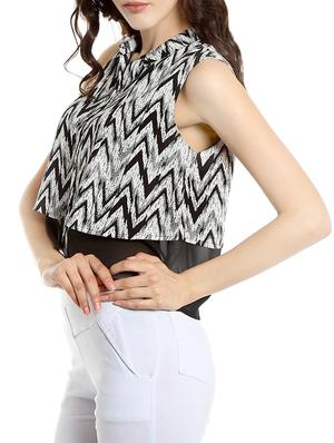 black chevron printed georgette regular shirt - 13269641 - Standard Image - 2