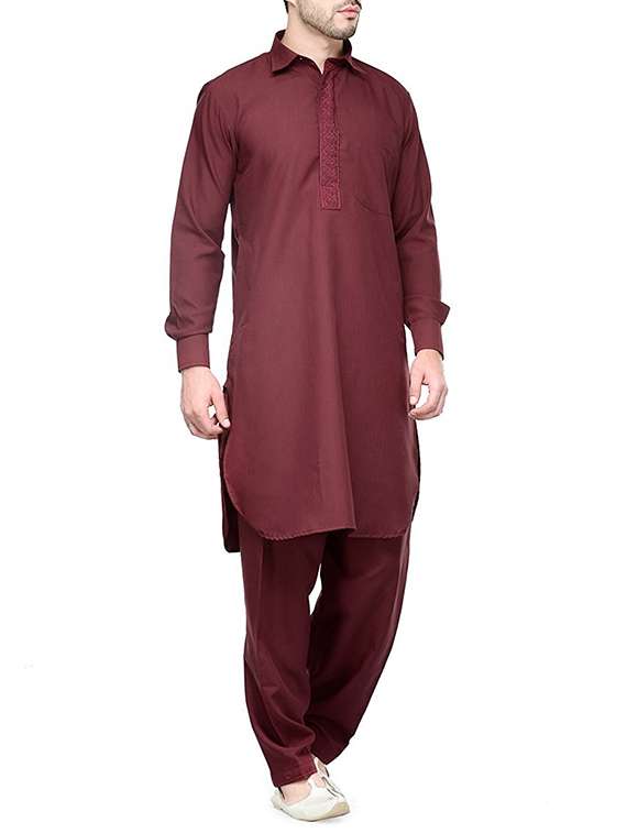 solid maroon cotton kurta pyjama set