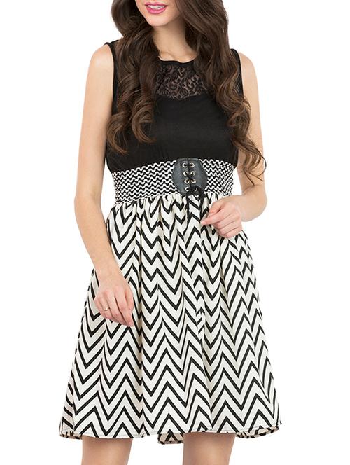 black poly crepe fit & flare dress - 13276468 - Standard Image - 1