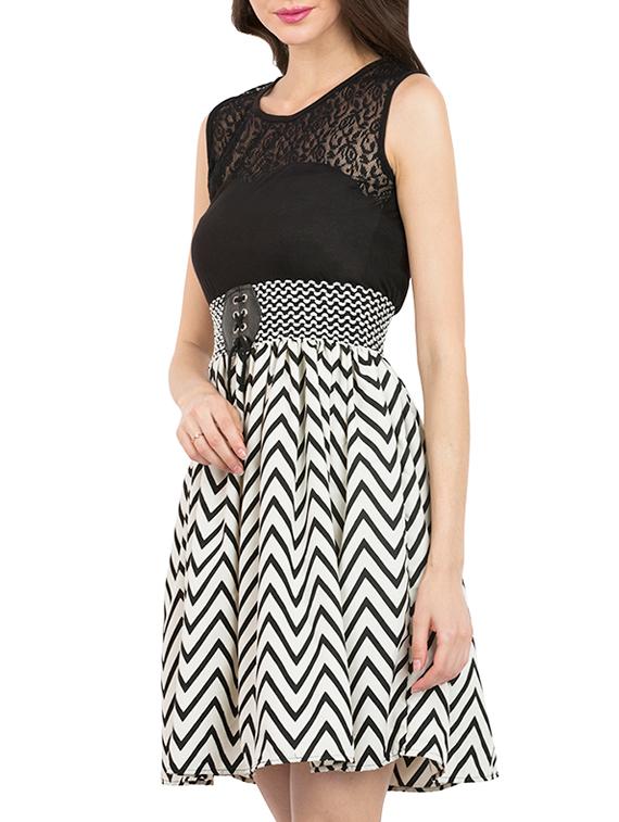 black poly crepe fit & flare dress - 13276468 - Zoom Image - 2