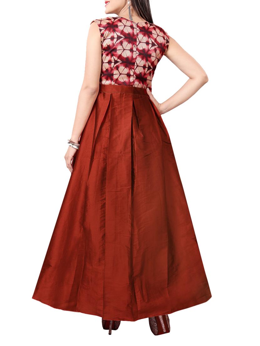 maroon printed silk blend gown dress - 13277148 - Zoom Image - 2