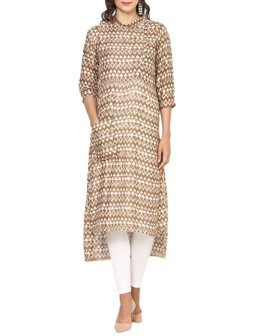 Brown Rayon Highlow Kurta - By