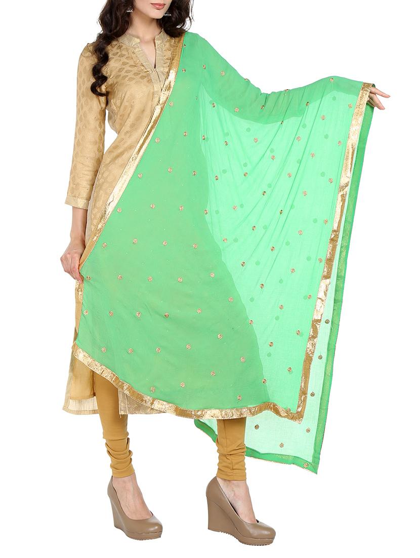 Green Chiffon Embroidered Dupatta - By