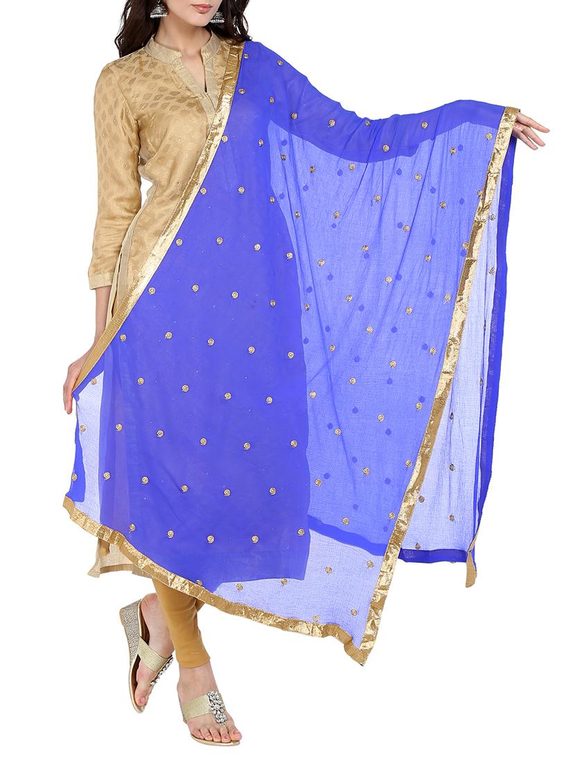 Blue Chiffon Embroidered Dupatta - By