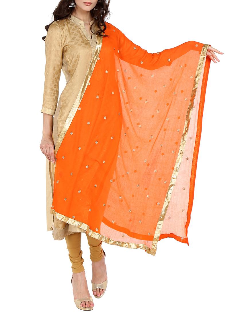 Orange Chiffon Embroidered Dupatta - By