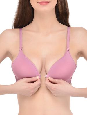 pink cotton front open bra - 13293249 - Standard Image - 2