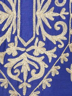 blue chanderi embroidered stitched churidaar suit - 13296928 - Standard Image - 5