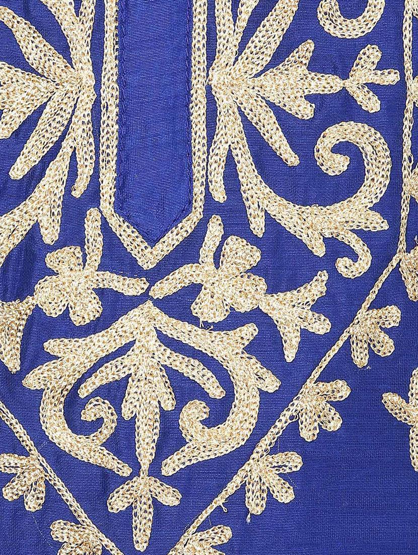 blue chanderi embroidered stitched churidaar suit - 13296928 - Zoom Image - 5