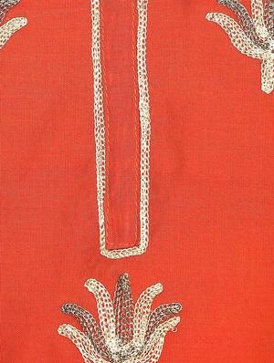 orange chanderi embroidered stitched churidaar suit - 13296929 - Standard Image - 5