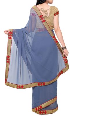 blue georgette bordered saree with blouse - 13301492 - Standard Image - 2