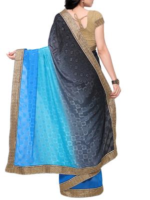 black & blue georgette embellished half and half saree with blouse - 13301496 - Standard Image - 2