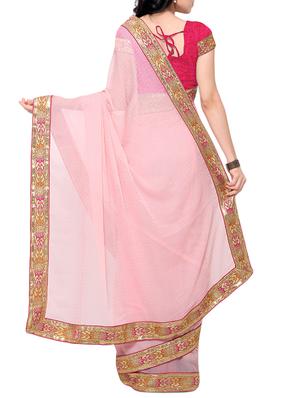 pink chiffon bordered saree with blouse - 13301499 - Standard Image - 2