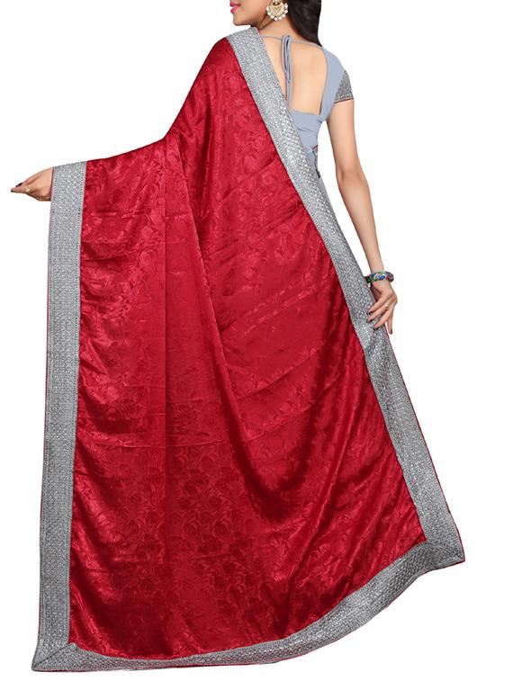 red & grey georgette embellished half and half saree with blouse - 13301506 - Zoom Image - 2
