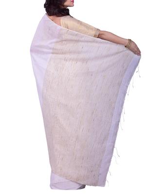 white cotton handloom saree with blouse - 13302829 - Standard Image - 2