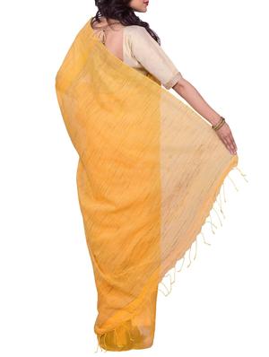yellow cotton handloom saree with blouse - 13302973 - Standard Image - 2