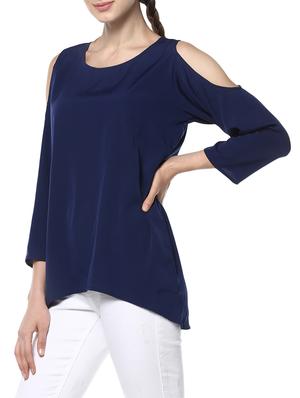 navy blue cotton regular top - 13310324 - Standard Image - 2