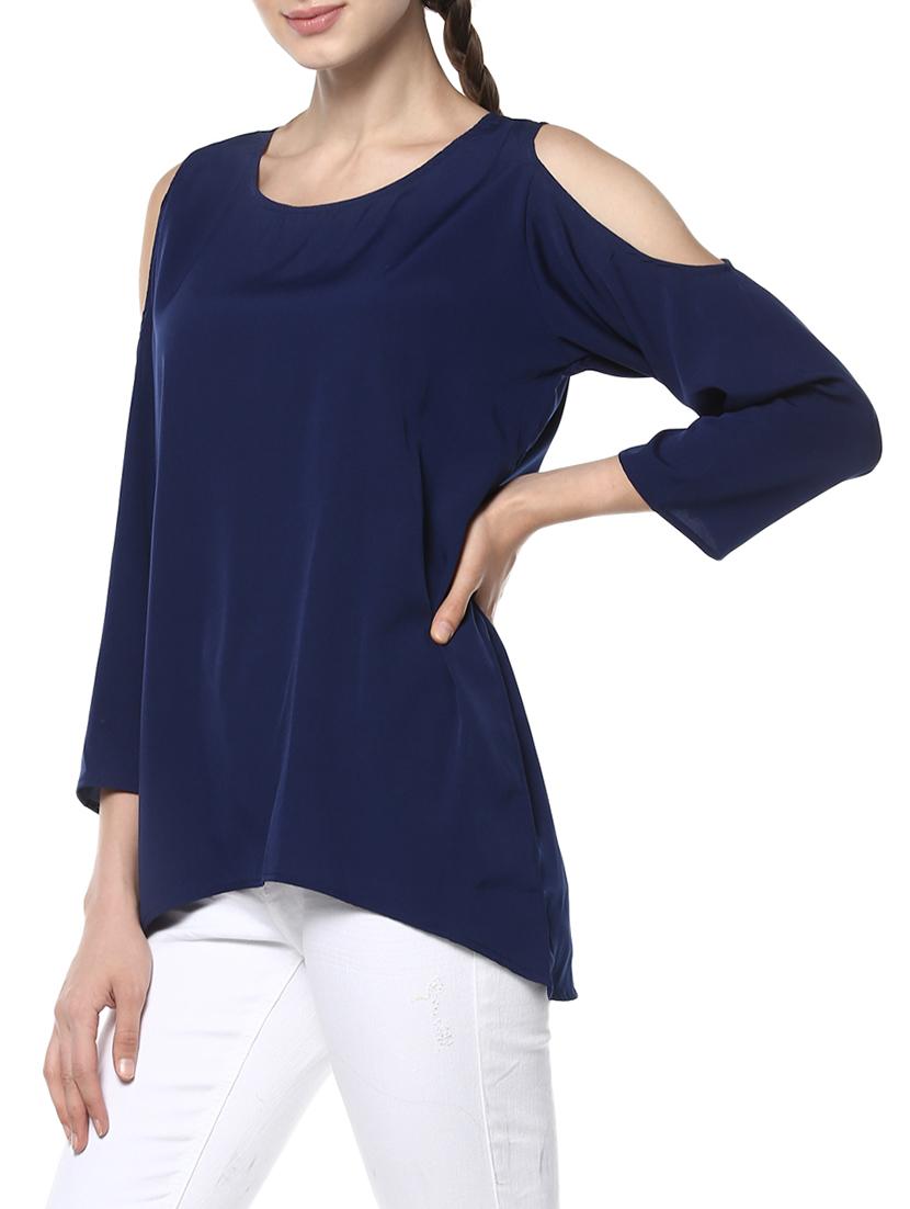 navy blue cotton regular top - 13310324 - Zoom Image - 2