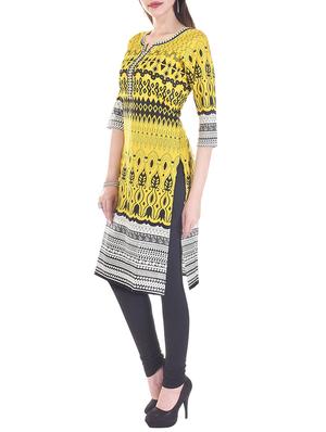 yellow cotton printed regular kurta - 13310975 - Standard Image - 2
