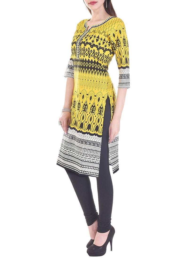 yellow cotton printed regular kurta - 13310975 - Zoom Image - 2
