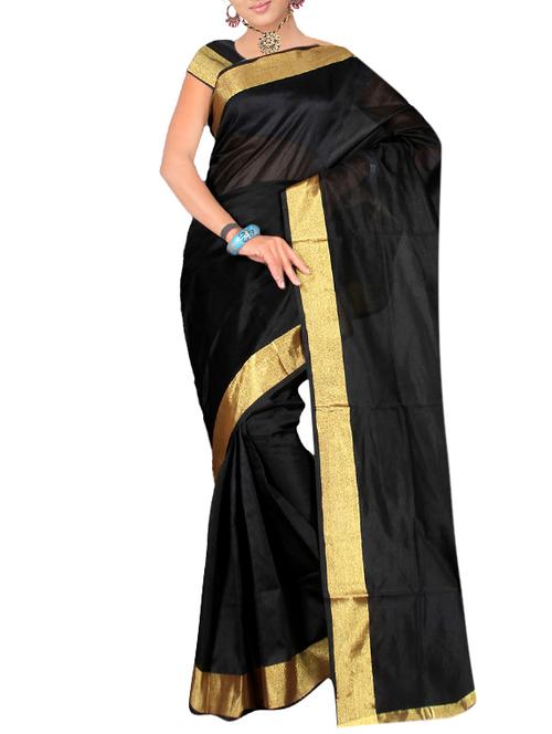 black cotton bordered saree with blouse - 13327926 - Standard Image - 1
