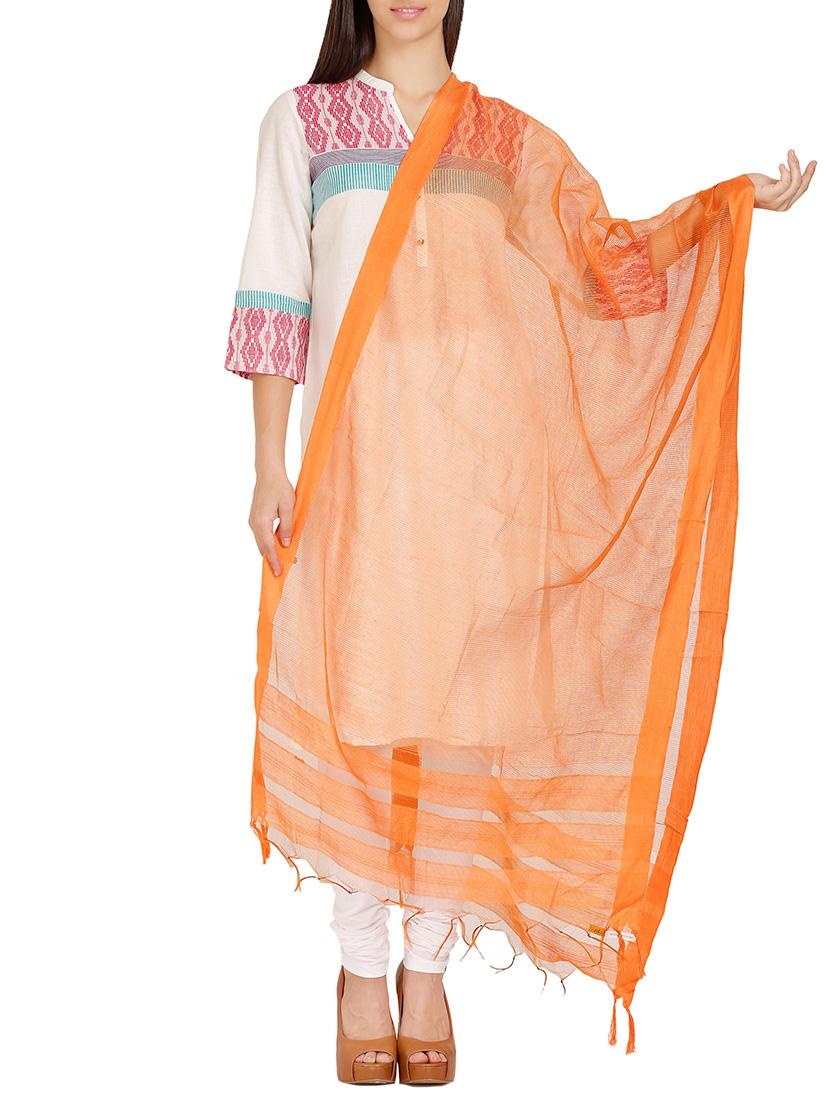 Orange Visocse Plain Dupatta - By