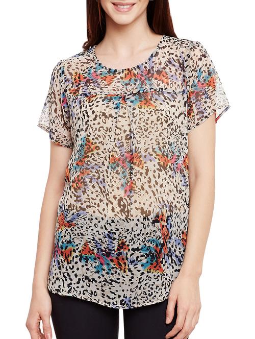 round neckline animal print top - 13331405 - Very Small Image - 1