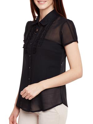 frill trim sheer shirt - 13331412 - Standard Image - 2