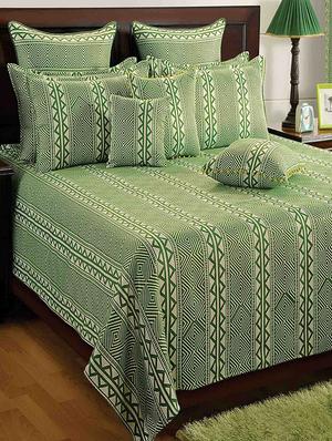 saavra green colour cotton double bed sheet with 2 pillow covers - 13336763 - Standard Image - 2