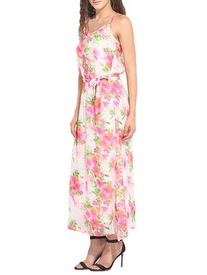 white floral printed chiffon dress - 13343137 - Standard Image - 2