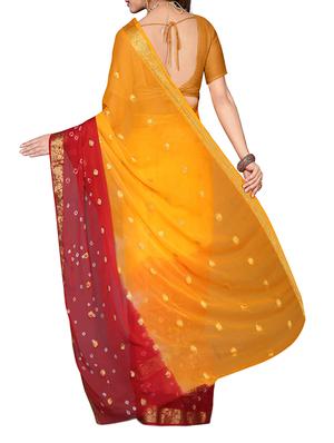 yellow printed saree with blouse - 13343451 - Standard Image - 2