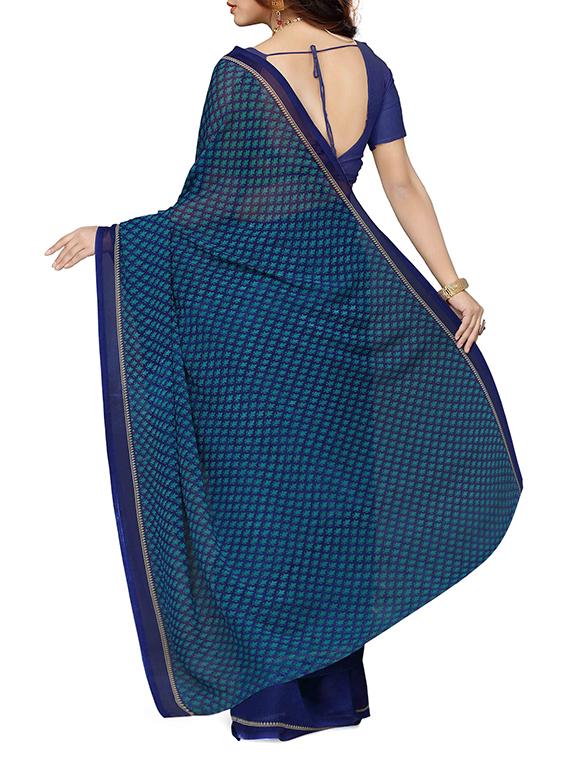blue georgette printed saree with blouse - 13343454 - Zoom Image - 2