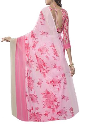 pink faux georgette printed saree with blouse - 13343455 - Standard Image - 2