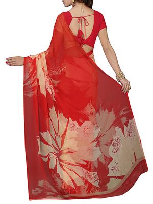 red georgette printed saree with blouse - 13343464 - Standard Image - 2