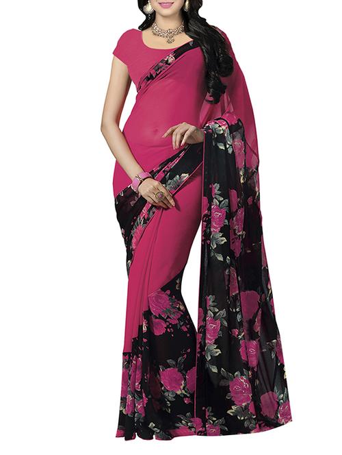 pink printed saree with blouse - 13343478 - Standard Image - 1