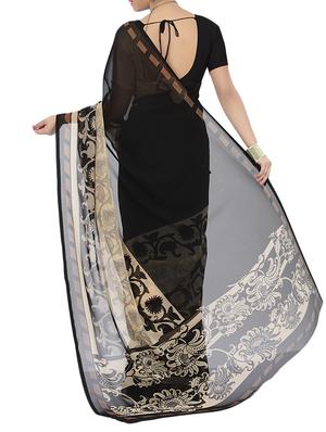 black georgette printed saree with blouse - 13343479 - Standard Image - 2