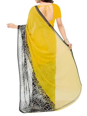 yellow georgette printed saree with blouse - 13343481 - Standard Image - 2