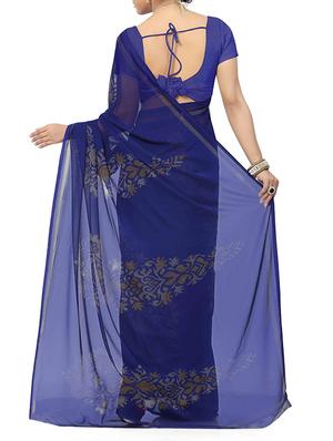 blue georgette printed saree with blouse - 13343482 - Standard Image - 2