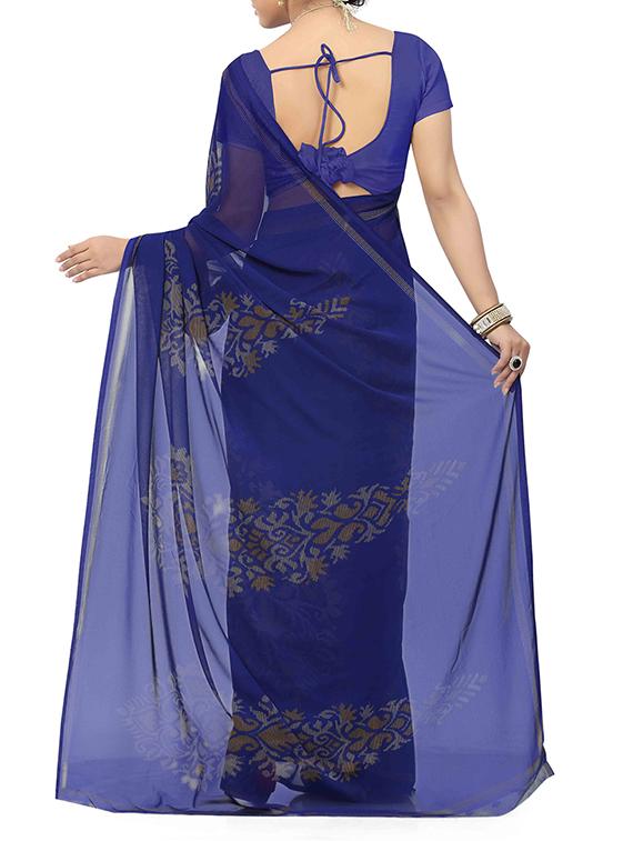 blue georgette printed saree with blouse - 13343482 - Zoom Image - 2