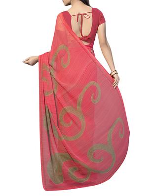 peach printed saree with blouse - 13343483 - Standard Image - 2