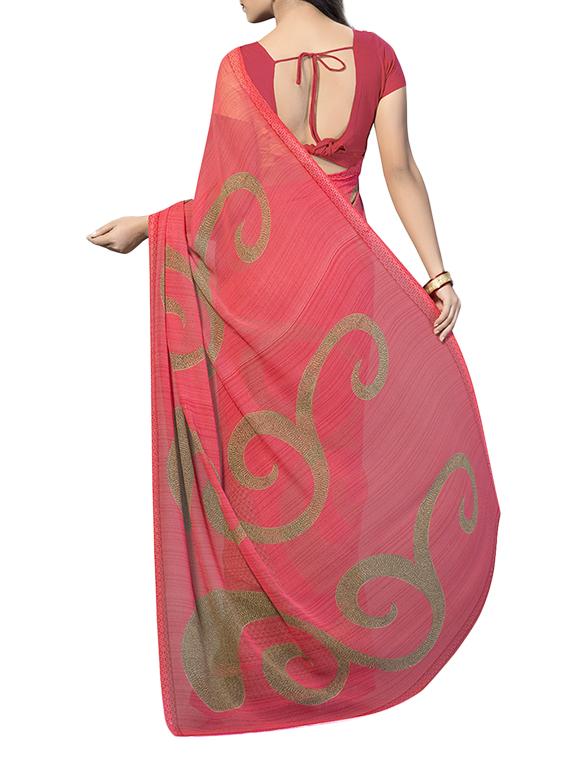 peach printed saree with blouse - 13343483 - Zoom Image - 2