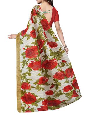 orange printed saree with blouse - 13343485 - Standard Image - 2