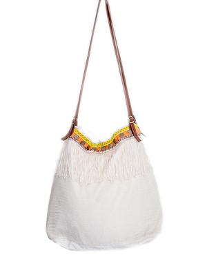 white embellished cotton sling bag - 13343891 - Standard Image - 2