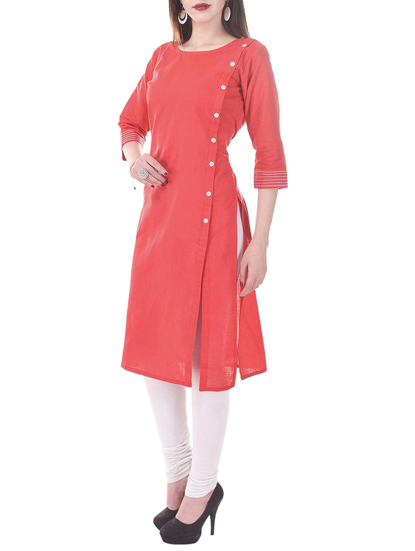 peach cotton straight solid kurta - 13343966 - Zoom Image - 2