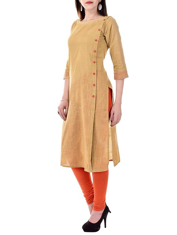 beige cotton solid straight kurta - 13343971 - Zoom Image - 2